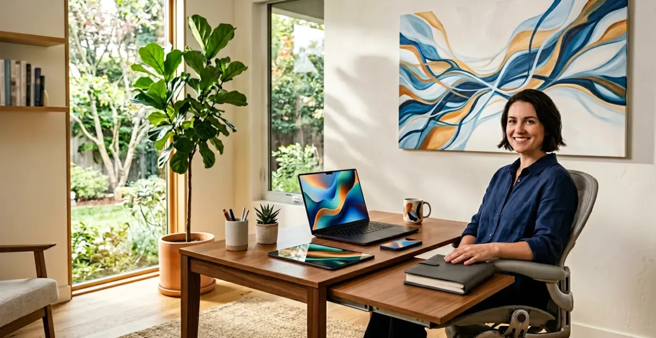 Manager che lavora con team distribuito in ambiente sereno e organizzato