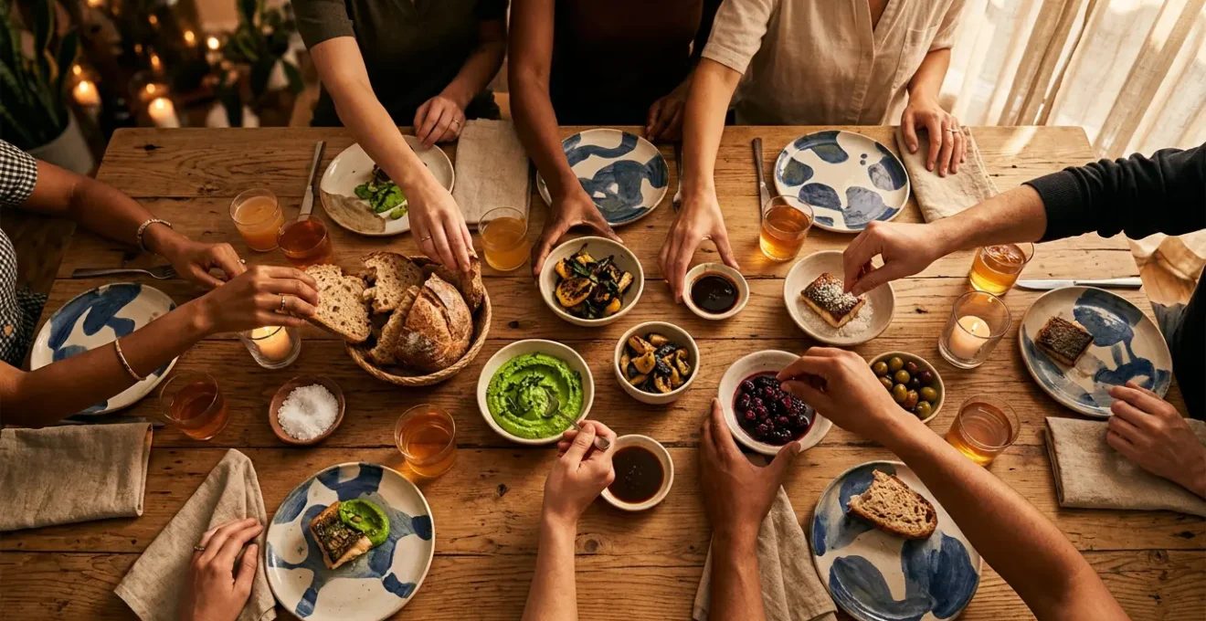 Esperienza sensoriale gastronomica con ospiti intorno a un tavolo elegante