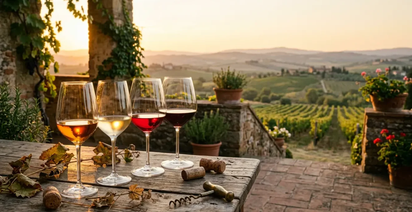 Calici di vini autoctoni italiani rari in degustazione elegante