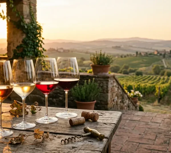 Calici di vini autoctoni italiani rari in degustazione elegante