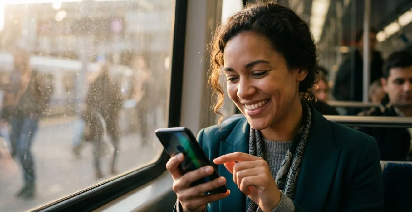 Mano che tiene uno smartphone con mappe astratte e icone di trasporto
