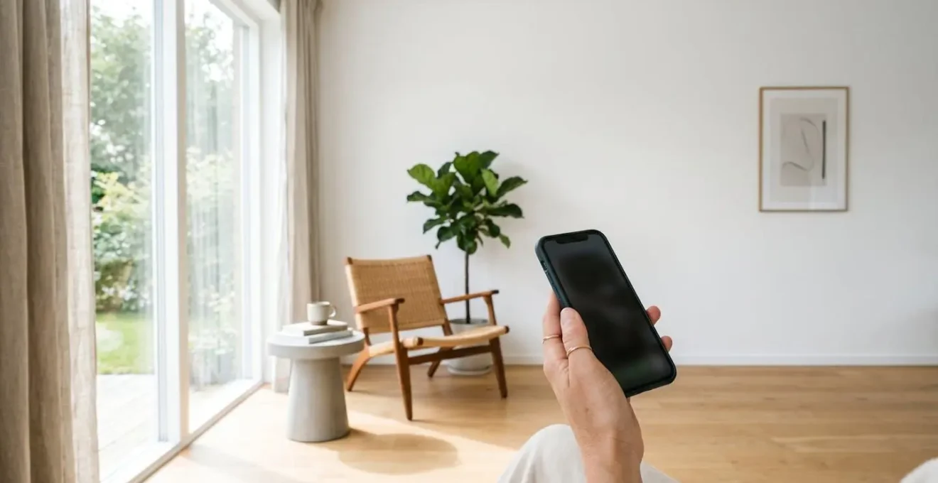 Mano che tiene smartphone con schermata di app sanitaria sfocata