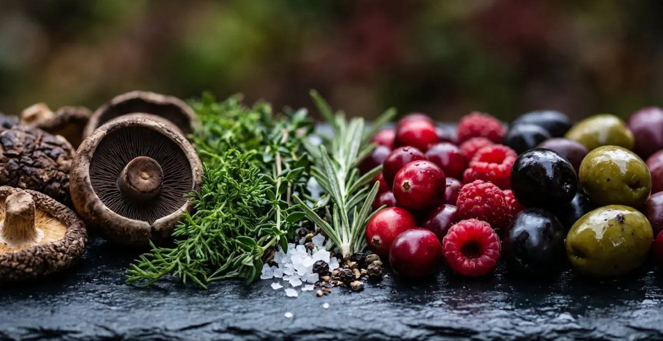 Tavola con palette cromatiche naturali di ingredienti colorati