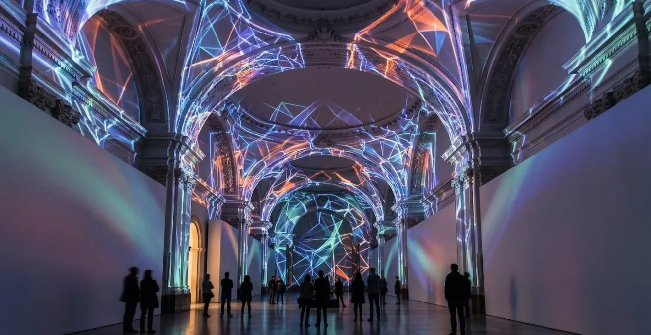Installazione di video mapping artistico in spazio museale
