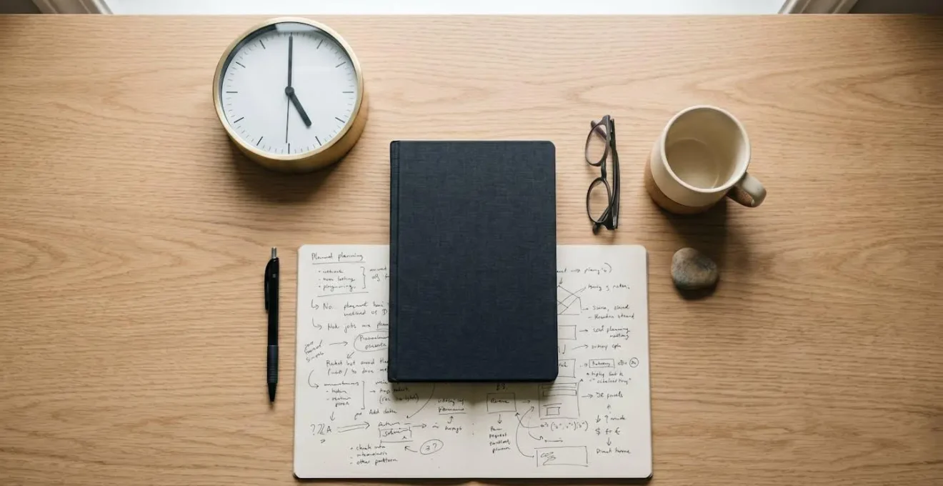 Professionista che prepara documenti di handover su scrivania organizzata prima del digital detox