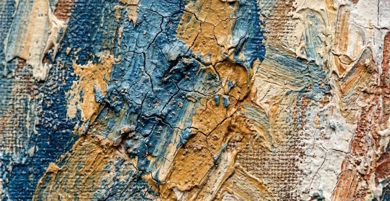 Dettaglio macro di pigmenti e texture su tela antica